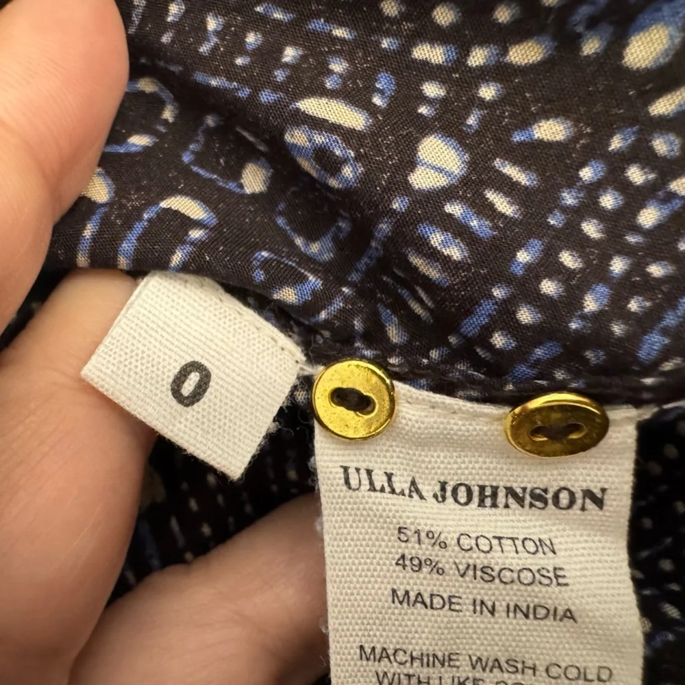 Ulla Johnson Sigrid Blouse In Indigo Diamond Size 0 Boho Puff Sleeve NWOT